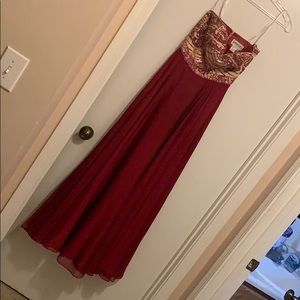Maroon Sherri Hill beaded top prom dress